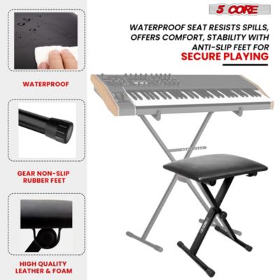 Keyboard Stand Single X Style Adjustable Piano Riser + Keyboard Piano Bench