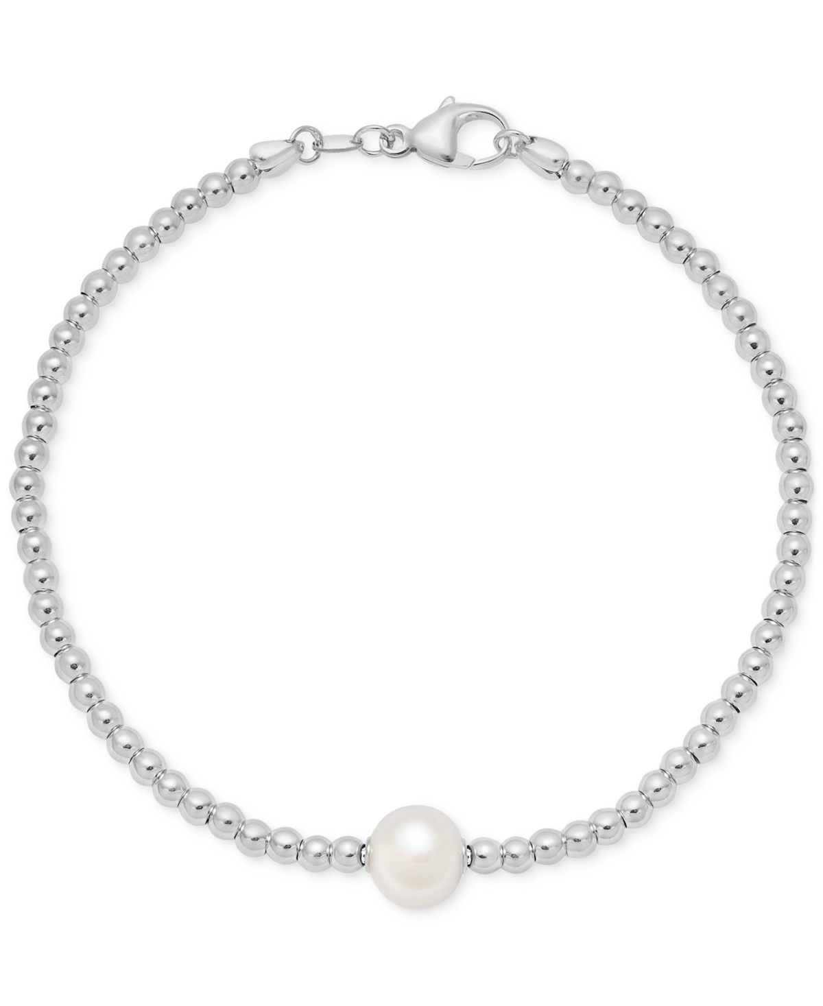 Macy's Cultured Freshwater Pearl (8-8.5mm) Beaded Bracelet In 14k Gold Over Sterling Silver Made In Italy In Silver