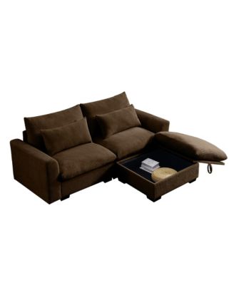 Sectional Sofa Comfy Corduroy Couch for Living Room with Pillows and Round Armrests, Modern Corduroy Sofa Sleeper Deep Couches with Storage Ottoman (Brown, 2-Seat)