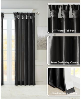 Emilia Twist Tab Lined Window Curtain Panel, Single Curtain with Privacy Lining for Bedroom and Living Room, 84 inch length Single Curtain, Width 50 length 84 inches, Black Window Panel