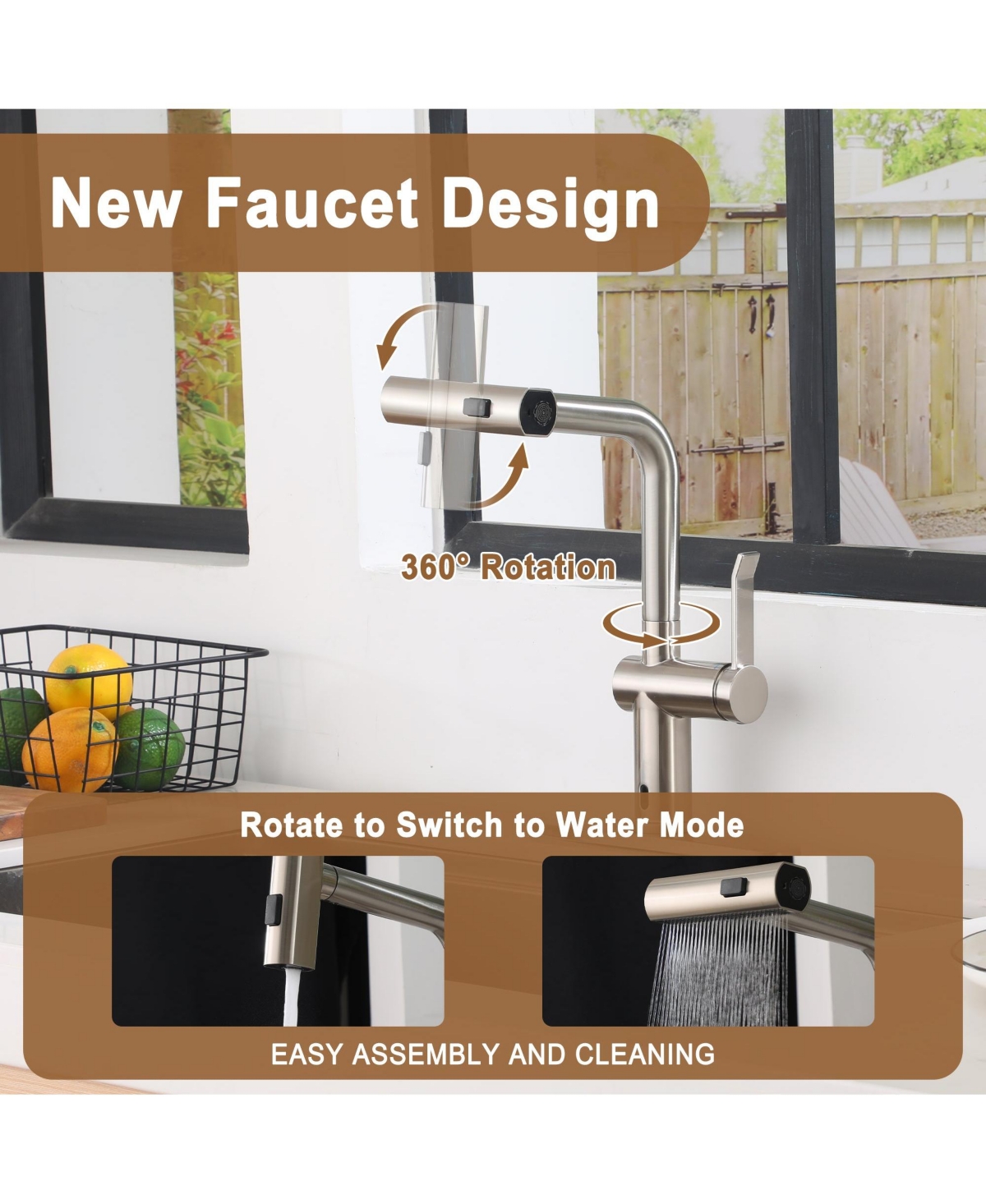 Mondawe Single Handle Pull Down Sprayer Kitchen Faucet with 3 Functions Spray