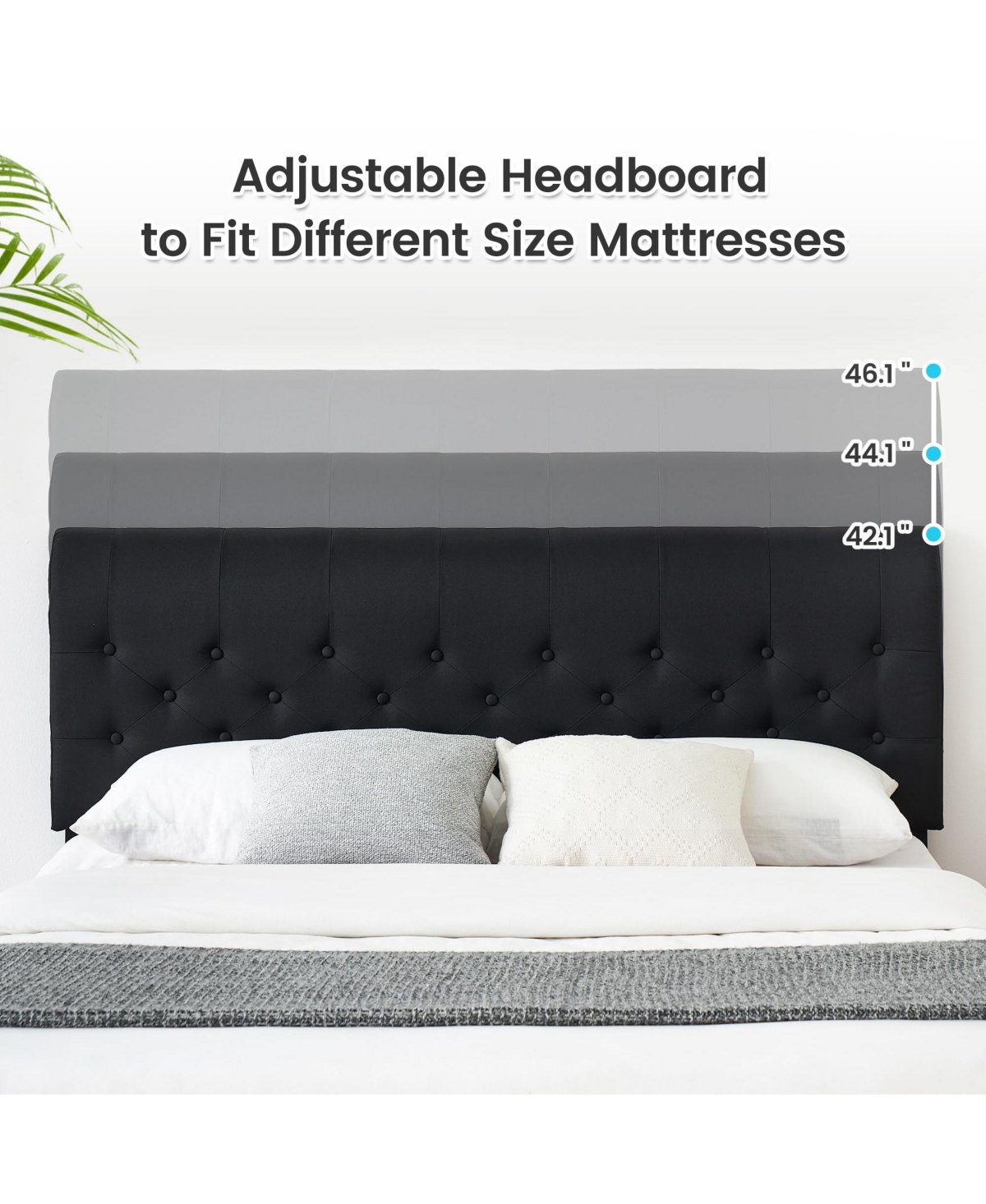 gaomon Size Bed Frame with Curved Upholstered Headboard, Platform Bed Frame with Adjustable Button Tufted Headboard