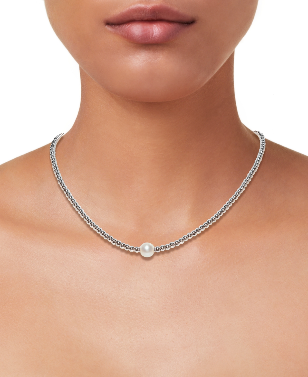 Macy's Cultured Freshwater Pearl (8-8.5mm) Stationed Bead Necklace In 14k Gold Over Sterling Silver, 18" Ma In Sterling Silver