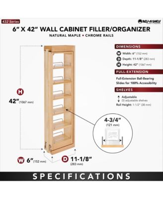 Pullout Wall Filler Cabinet Wooden Organizer, 42" Hgt, 432-WF42-6C