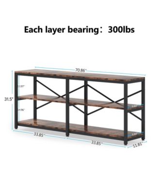 70.9" MDF Industrial 3-Tier Console Table – Extra Long Entryway/Sofa Table with Storage Shelves