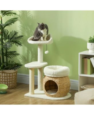 31" Cat Tree Tower with Scratching Posts, Cat Condo, Beds & Toy Ball