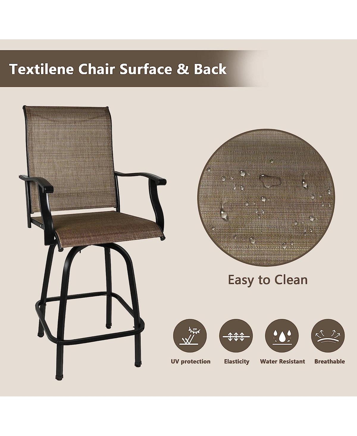Slickblue Set of 2 Outdoor Swivel Bar Stools High Back Patio Chairs with Armrests & Breathable Textilene - Black