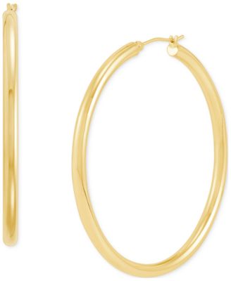 Polished Thin Tube Hoop Earrings (3mm) in 14k Gold (50mm)