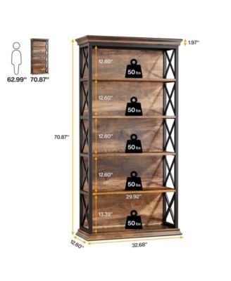 71 Inches 6-Tier Industrial Bookshelves and Bookcases, Floor Standing 5 Shelf Display Storage Shelves Tall Bookcase