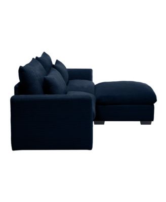 Sectional Sofa Comfy Corduroy Couch for Living Room with Pillows and Round Armrests, Modern Corduroy Sofa Sleeper Deep Couches with Storage Ottoman (Blue, 2-Seat)