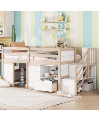 Streamdale Twin Low Loft Bed with Stair, Drawer, Shelf