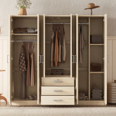 6-Doors Wooden Wardrobe Storage for Bedroom, with Big Drawers