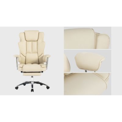 Streamdale Executive Office Chair, Leather, Reclining, Footrest (Beige)