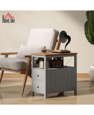 Narrow End Table with Charging Station, USB Ports, Drawers,
