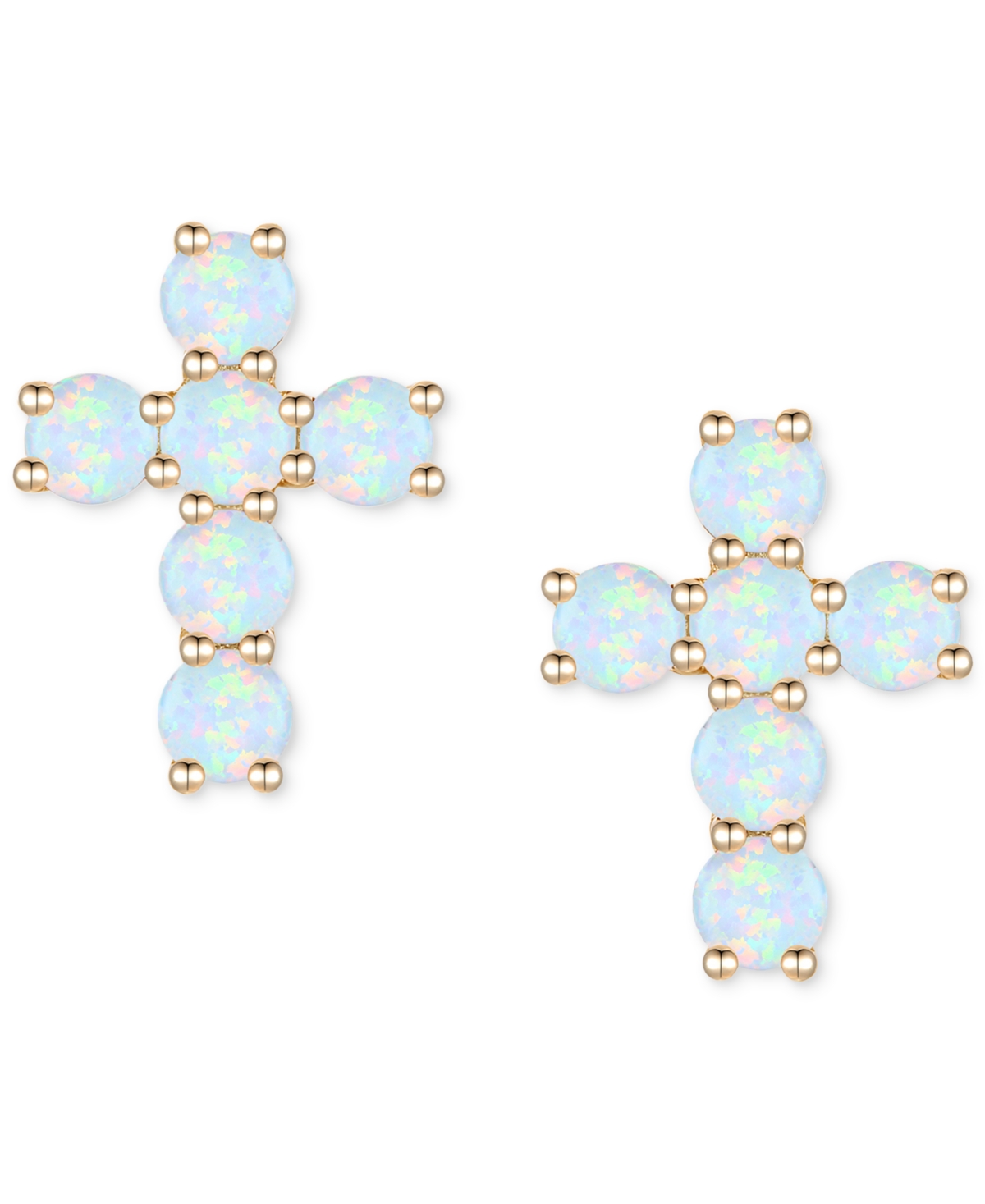 Macy's Lab Grown Sapphire Cross Stud Earrings (1 Ct. T.w.) In 10k White Gold (also In Lab Grow Ruby, Lab Gr In Opal