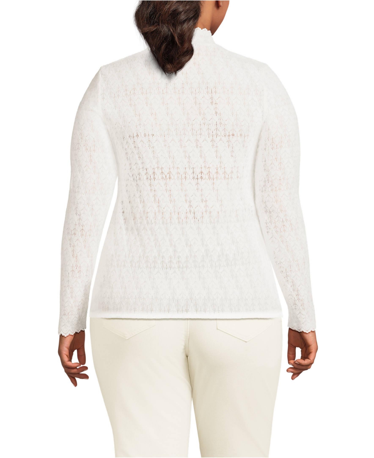 Lands' End Plus Size Long Sleeve Brushed Lace Mock Neck Top
