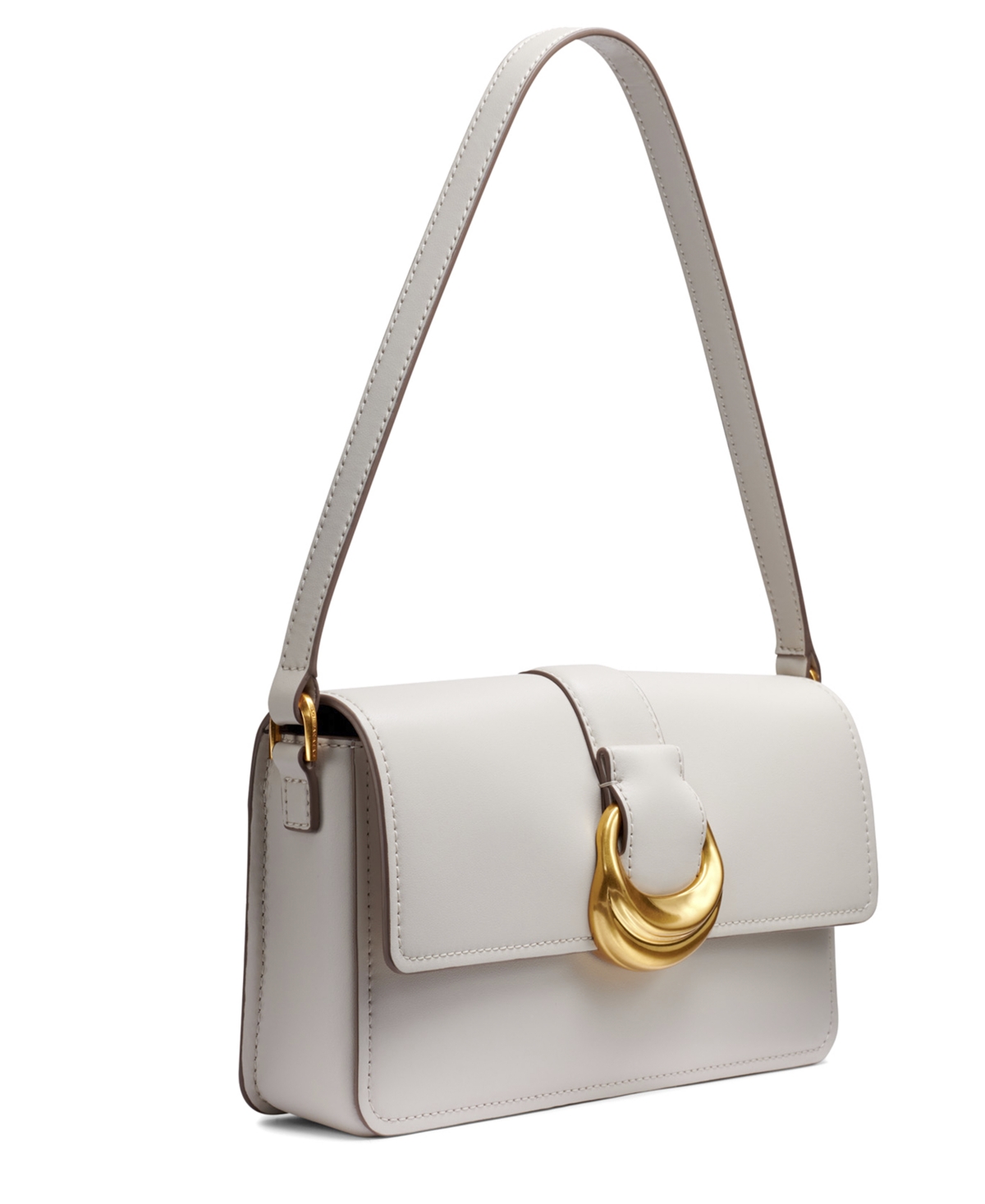 Shop Donna Karan Valley Stream Leather Buckle Shoulder With Removable Strap In Sand