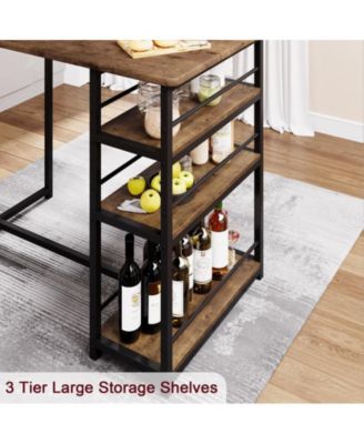 3-Piece MDF & Metal Frame, Wine Rack & Padded Stools, Space-Saving Design Dining Table Set
