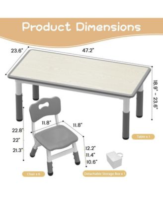 Kids Table and 6 Chairs Set with Storage Box, Height Adjustable Toddler Table and Chair Set for Ages 2-10, Graffiti Desktop, Non-Slip Legs, Children Activity Table for Daycare Classroom Home