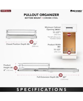 Kitchen Cabinet Pullout Shelf Organizer, 12 x 20 In, 5WB1-1220CR-1