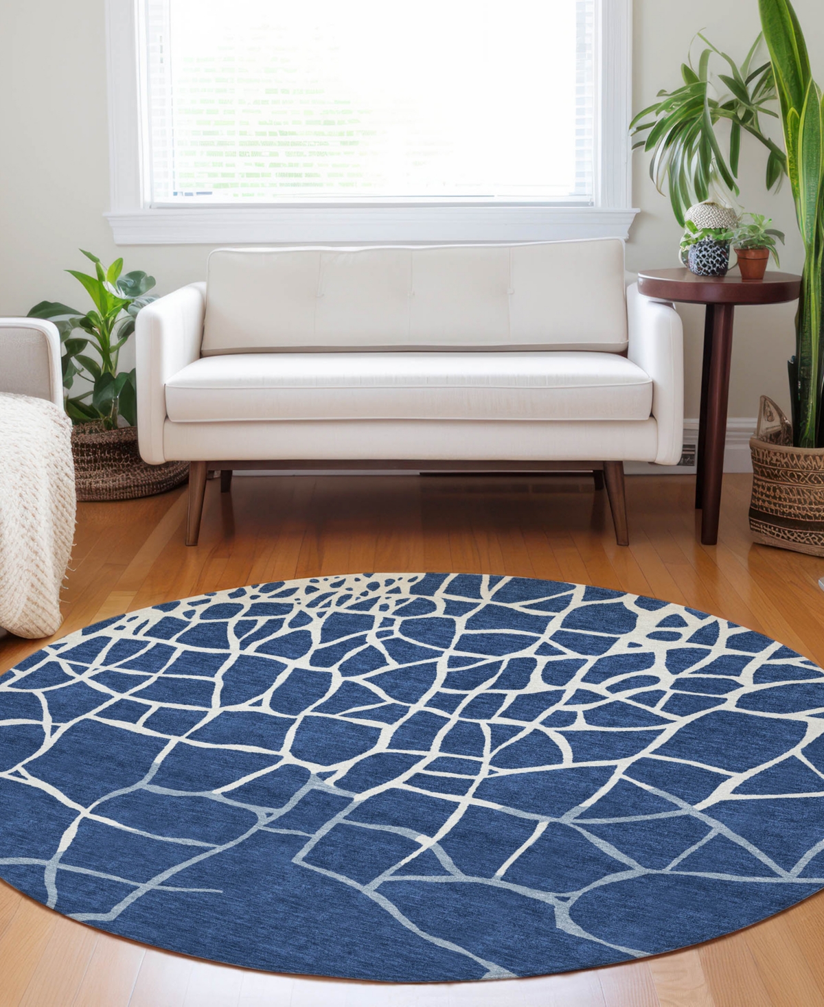 Addison Chantille Mahine Washable Acn1049 8'x8' Round Area Rug In Navy