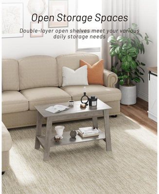 2-Tier Rustic Coffee Table, Small Rectangular Modern Farmhouse Table for Living Room, Home Office or Apartment