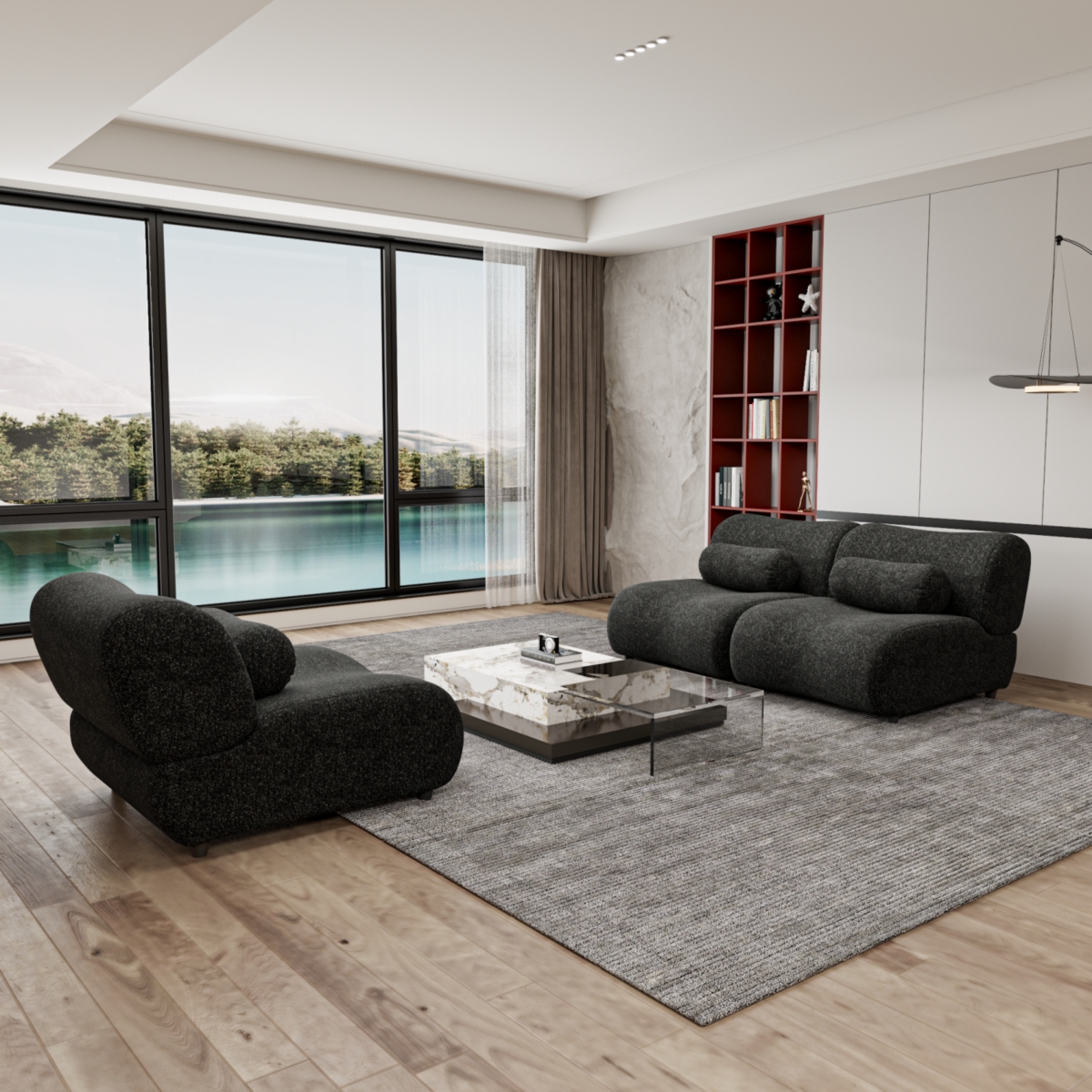 Streamdale Furniture ModernChenille Sofa Set - 3-Seat Modular Sectional Couch with Cylindrical Pillows for Living Room - Stylish & Comfortable