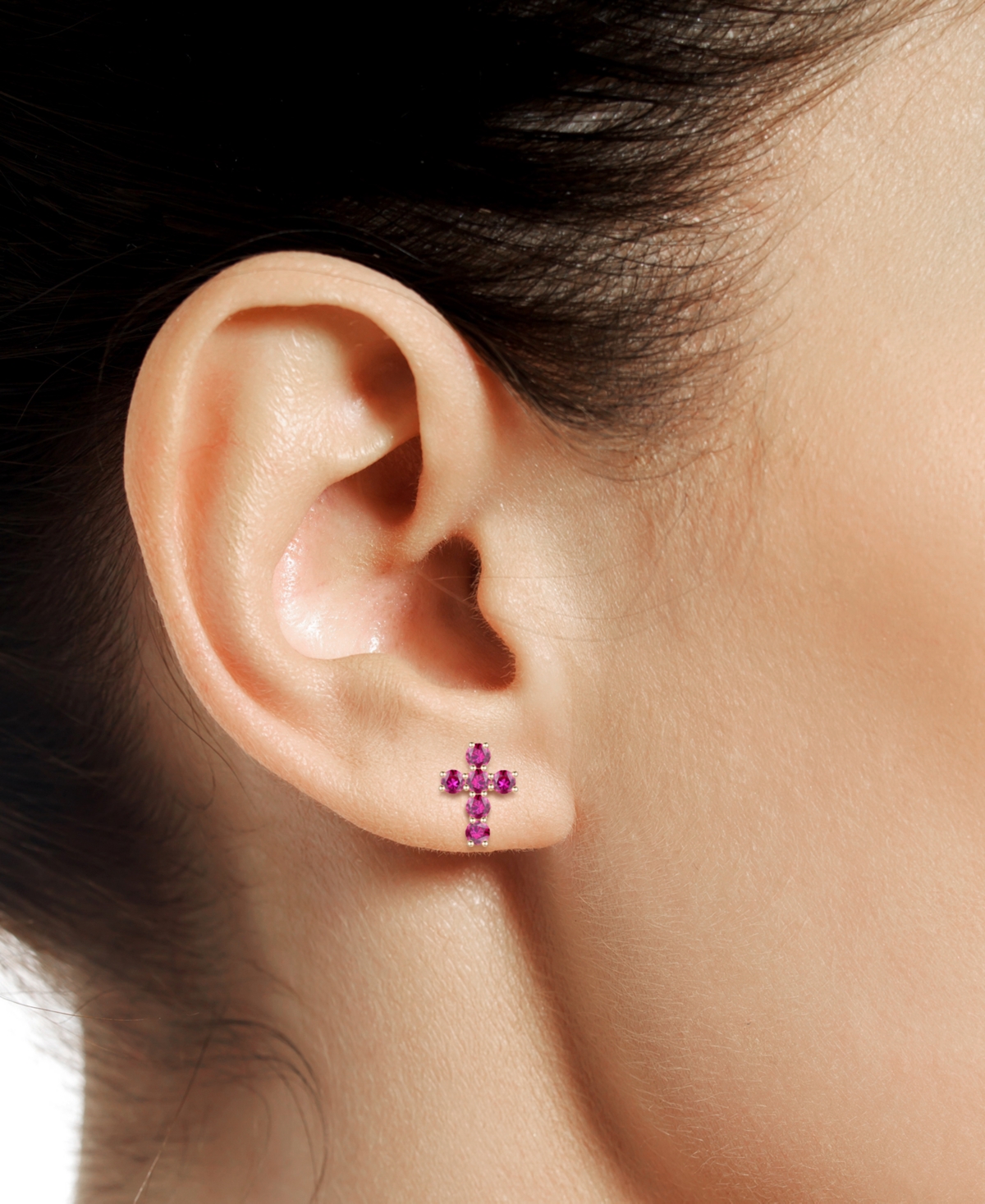 Macy's Lab Grown Sapphire Cross Stud Earrings (1 Ct. T.w.) In 10k White Gold (also In Lab Grow Ruby, Lab Gr In Ruby