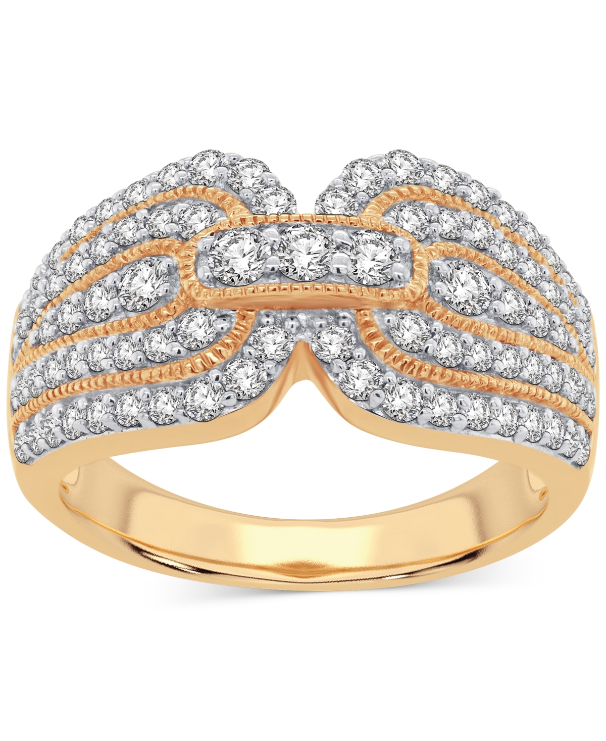 Macy's Diamond Multirow Milgrain Bead Statement Ring (1 Ct. T.w.) In 14k Gold In Yellow Gold