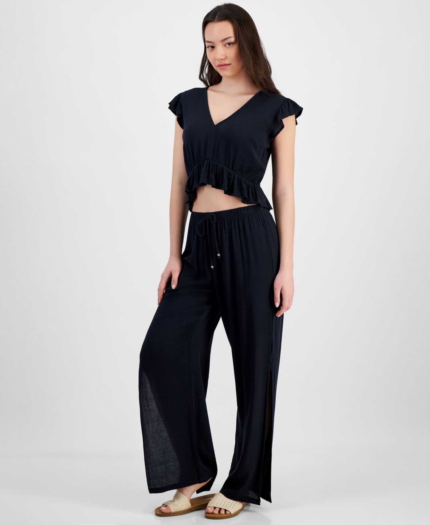 Juniors' Side-Slit Cover-Up Pants