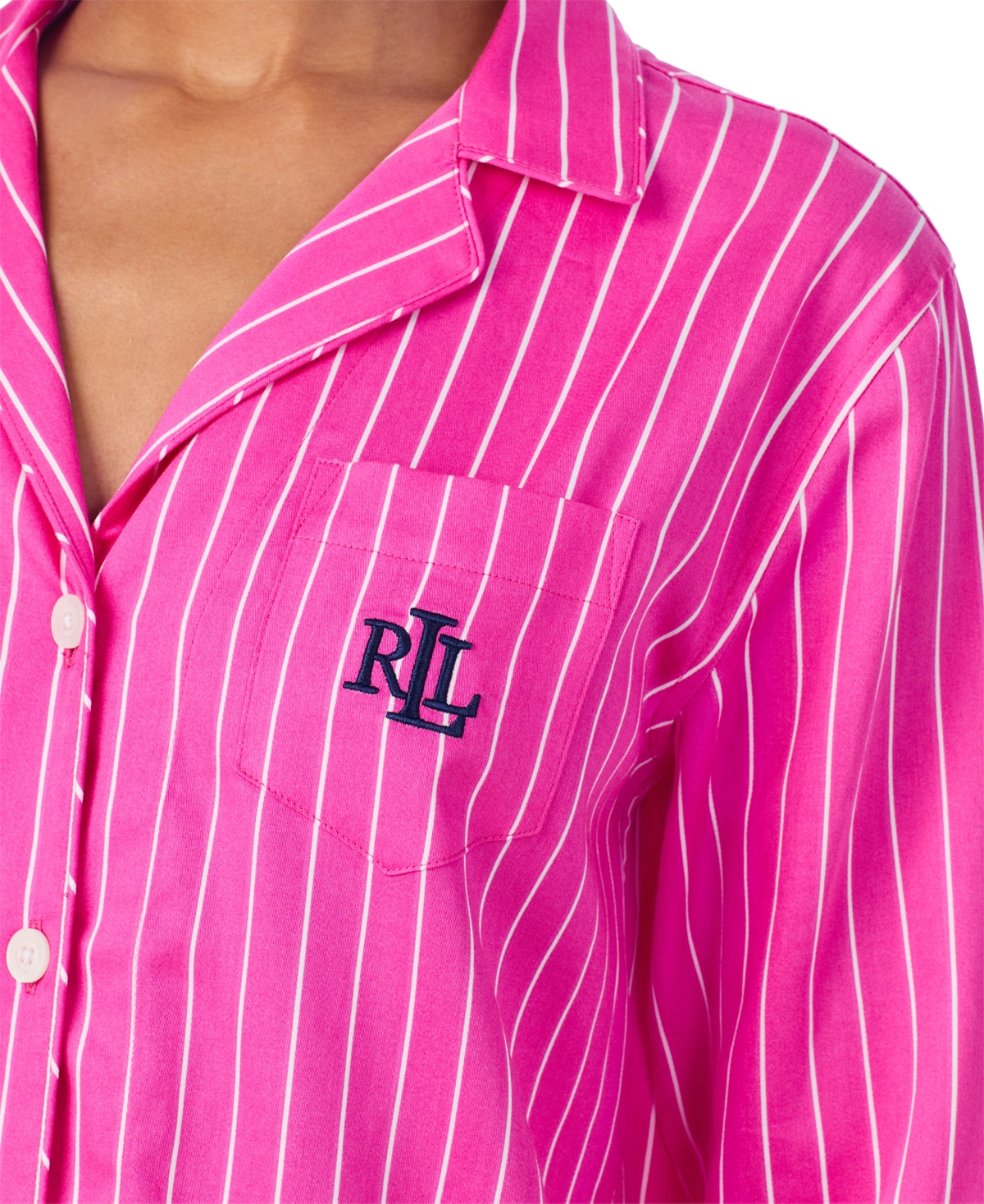 Ralph Lauren Women's Printed Notched-collar Pajama Set In Pink Stripe