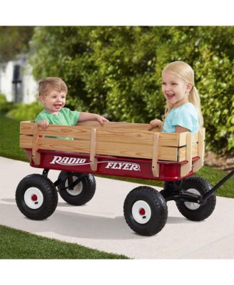 Full Size All Terrain Classic Steel and Wood Pull Along Wagon, Red