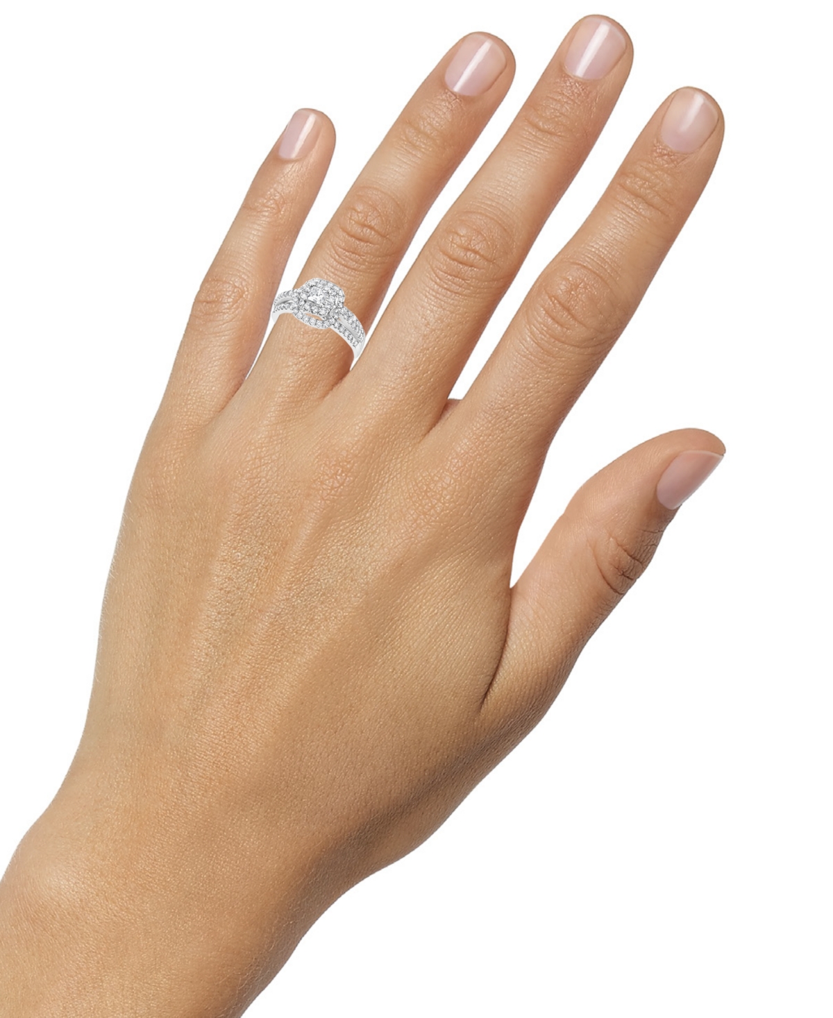 MACY'S DIAMOND PRINCESS & ROUND CLUSTER RING (1 CT. T.W.) IN 10K WHITE GOLD 