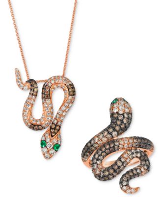 Ombre Chocolate Ombre Diamond Costa Smeralda Emeralds Snake Ring Necklace