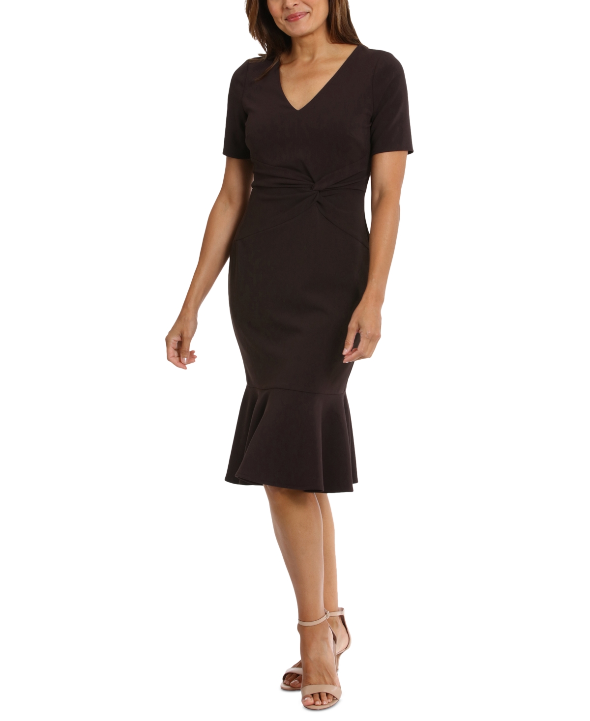 London Times Women's Twisted Flounce-Hem Midi Dress