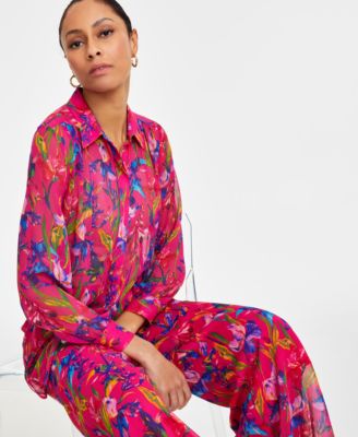 I.N.C. International Concepts Women's Sheer Floral Blouse, Exclusively at Macy's
