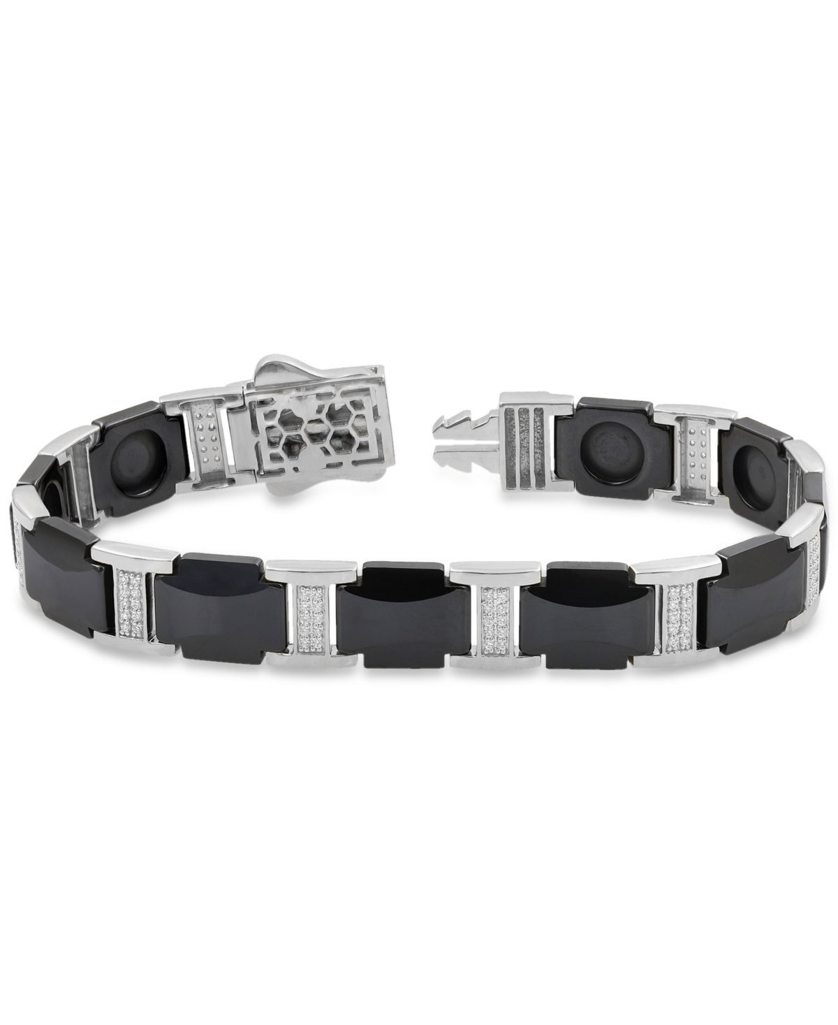 Macy's Men's Diamond & Black Ceramic Link Bracelet (3/8 Ct. T.w.) In Sterling Silver In Black