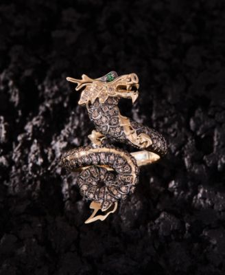 Costa Smeralda Emerald, Chocolate Diamond & Nude Diamond Dragon Ring (1/2 ct. t.w.) in 14k Honey Gold