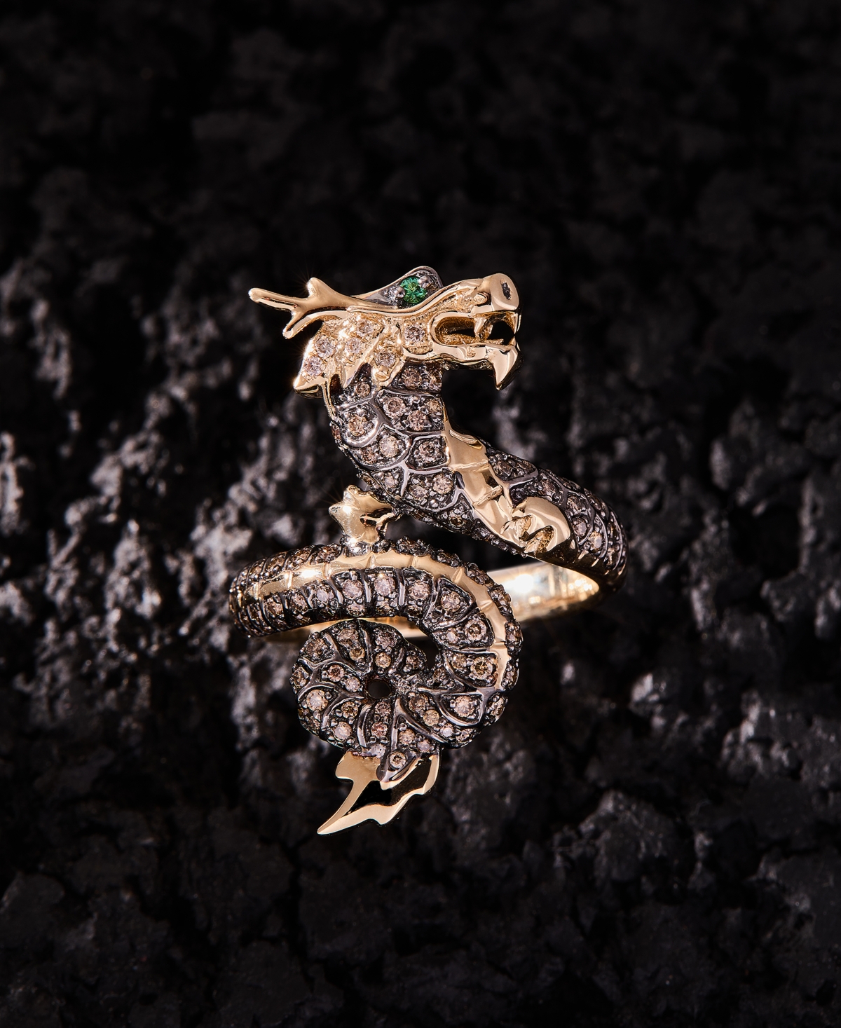 Le Vian Costa Smeralda Emerald, Chocolate Diamond & Nude Diamond Dragon Ring (1/2 ct. t.w.) in 14k Honey Gold