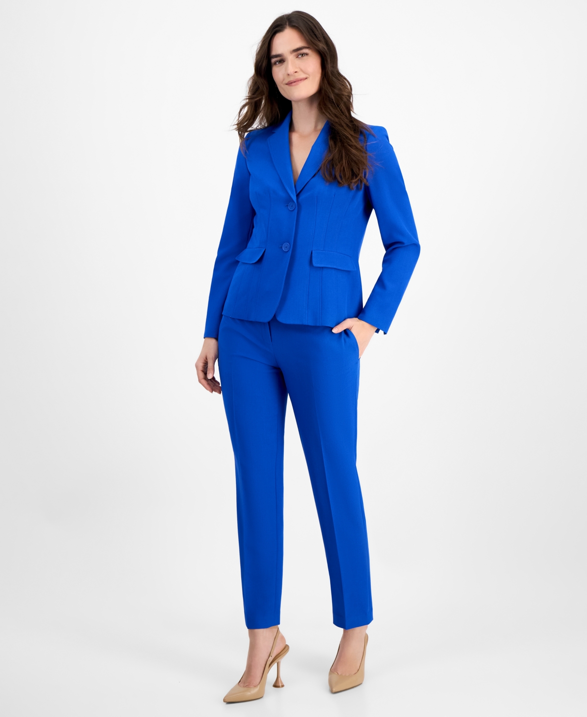 Le Suit Women's Notch-collar Two-button Seamed Jacket & Fly-front Straight-leg Pants, Regular & Petite In Cabana Blue