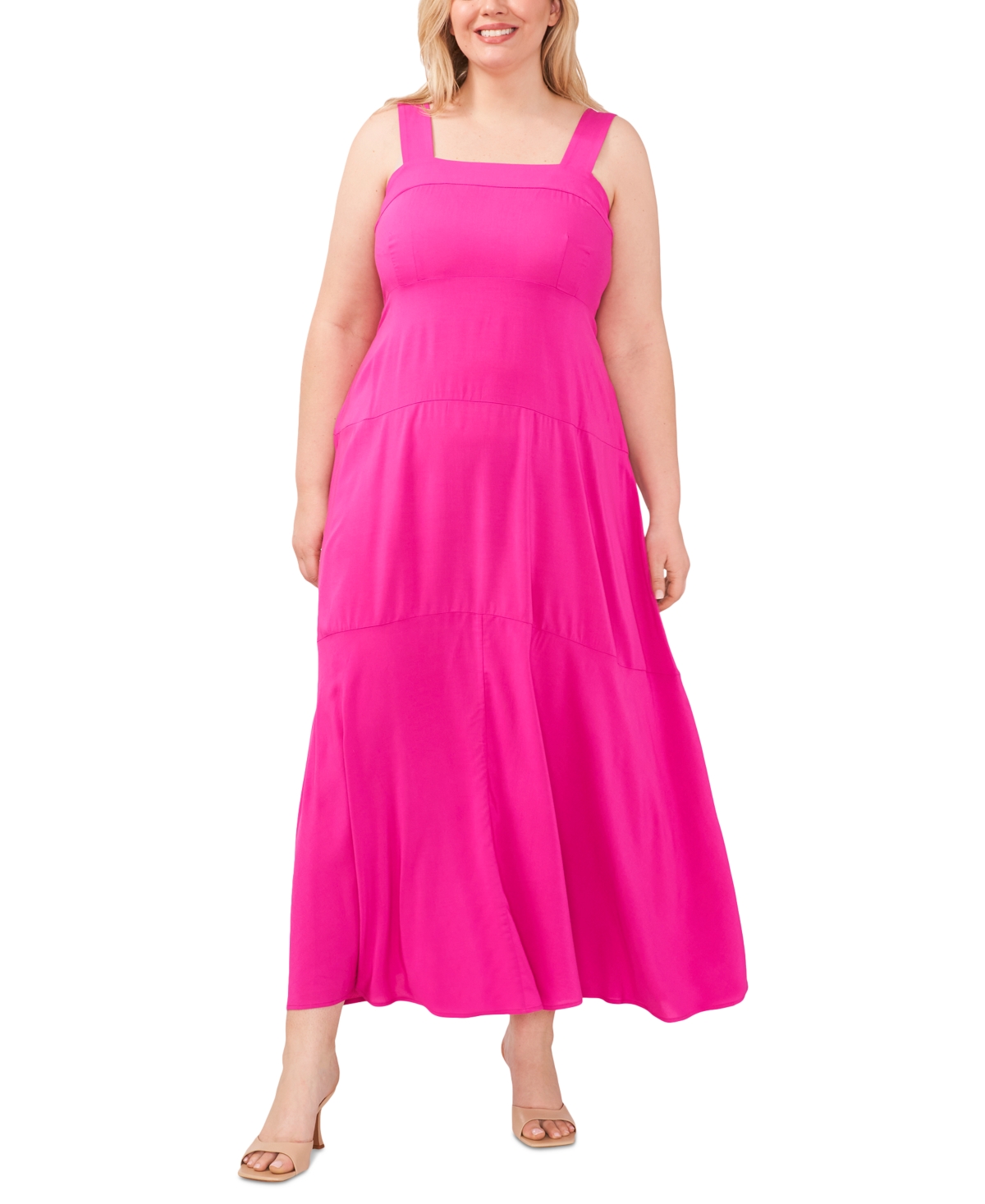 Vince Camuto Plus Size Square-neck Smocked-back Sleeveless Maxi Dress