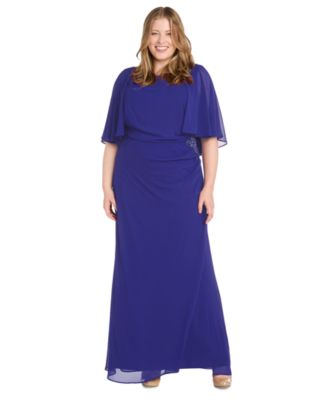 R & M Richards - Plus Size Cape-Sleeve Embellished-Waist Gown