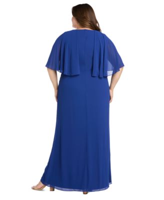 Plus Size Cape-Sleeve Embellished-Waist Gown