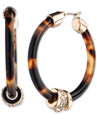 Lauren Ralph Lauren - Gold-Tone Medium Pav&eacute; Rondelle Bead Tortoise-Look Hoop Earrings, 1.36"