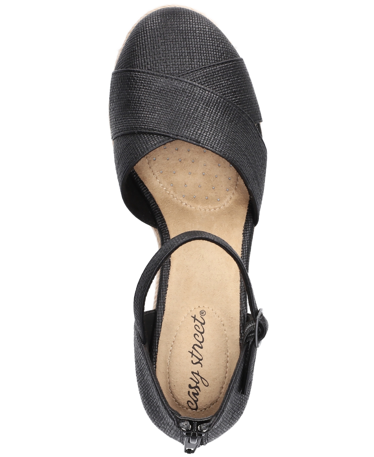Easy Street Women's Coast Espadrille Wedge Sandals In Black Linen Embossed