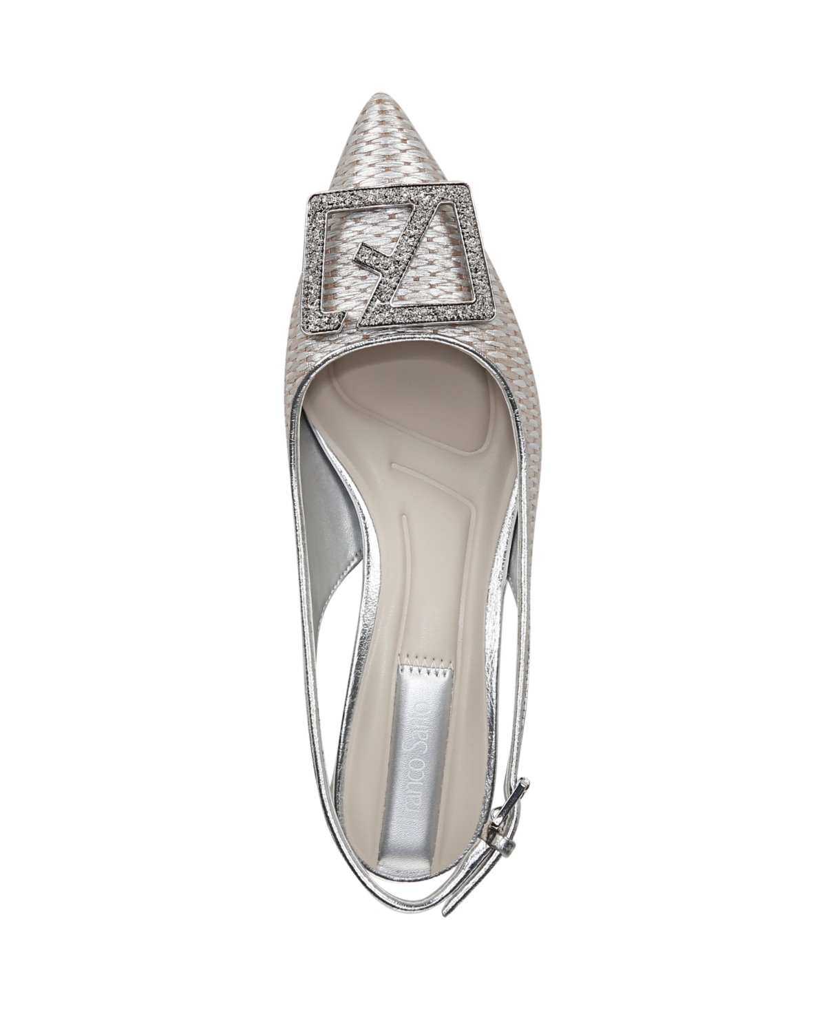 Franco Sarto Women's Racer Ornament Pointed Toe Block Heel Slingback Pumps In Silver Rope Fabric