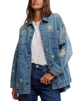 Free People Women's Madison Embroidered Denim Shirt Jacket - Macy's