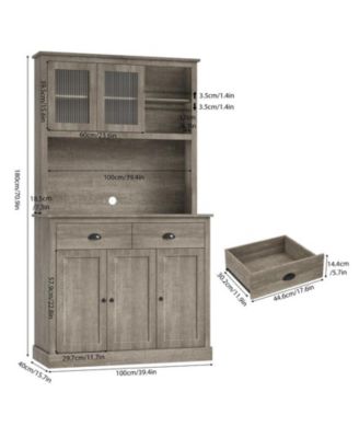 Kitchen Pantry Storage Cabinet, 71" Tall Wood Pantry Cabinet with Microwave Stand, Modern Kitchen Hutch Cabinet, Coffee Bar Hutch with Wine Rack for Dining Room, Living Room
