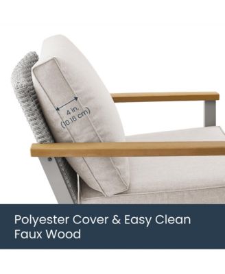 Sencillo Collection - 4 Piece Patio Furniture Set, 2 Lounge Chairs, 1 Loveseat, 1 Coffee Table, Modern and Transitional Style, Rattan, Wood, Gray and Beige