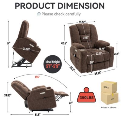 Large Power Lift Chair Recliner with Massage and Heat for Elderly